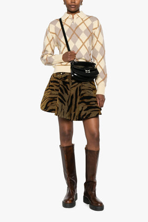 Printed Flock Denim Mini Skirt