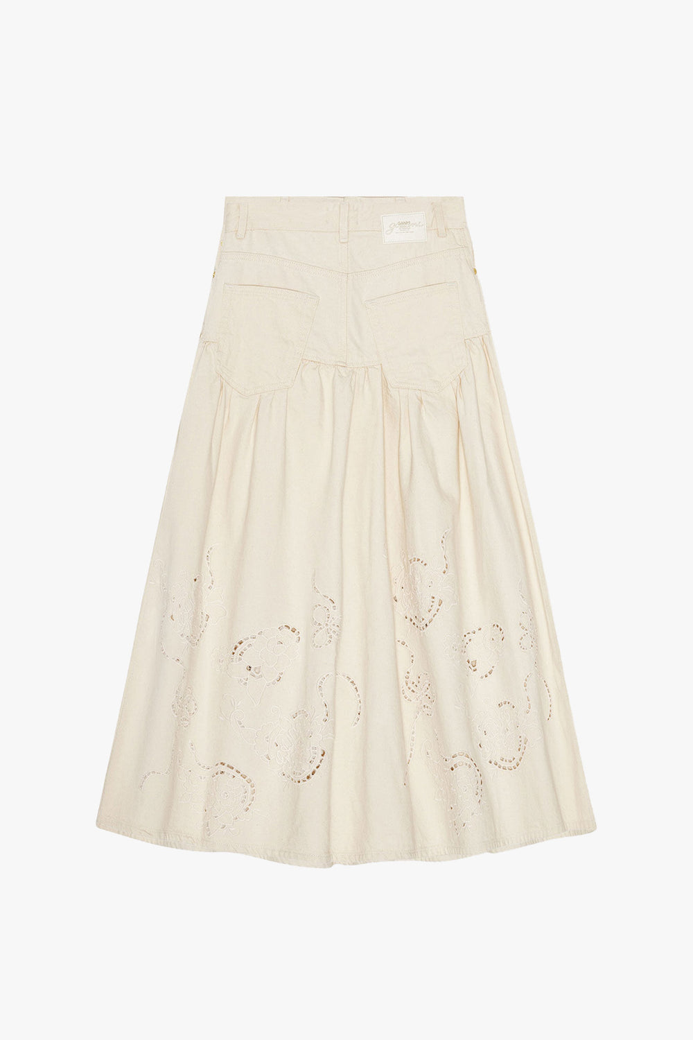 Broderie Anglaise Denim Long Skirt