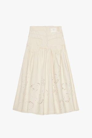 Broderie Anglaise Denim Long Skirt