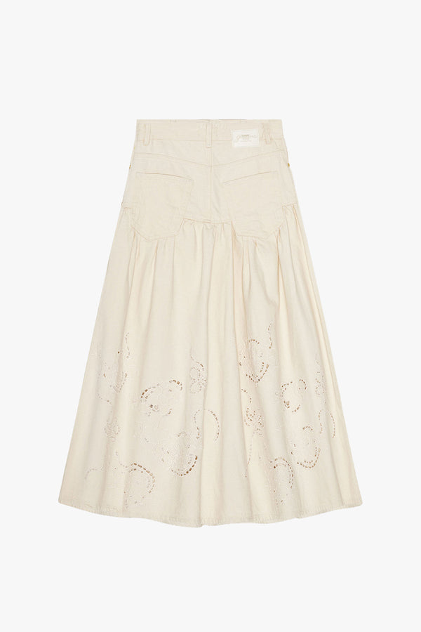 Broderie Anglaise Denim Long Skirt