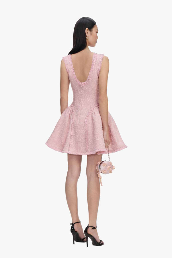 Pink Boucle Sleeveless Mini Dress