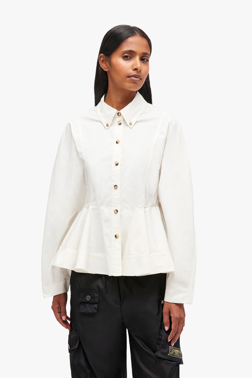 Stretch Cotton Peplum Shirt