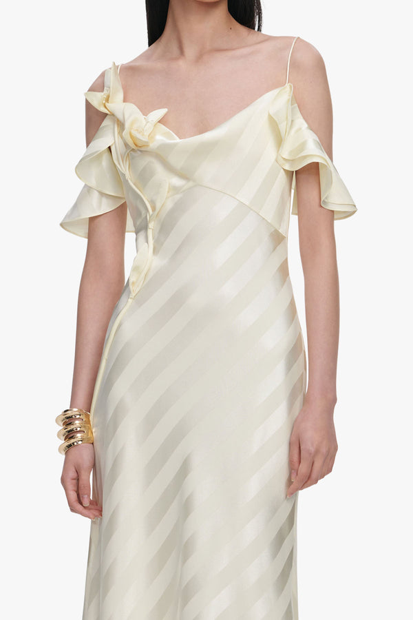 Yellow Satin Striped Maxi Dress