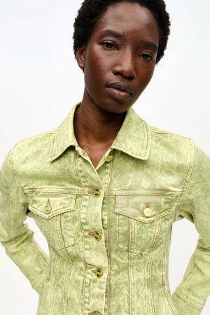 Foil Overdyed Denim Fitted Blazer