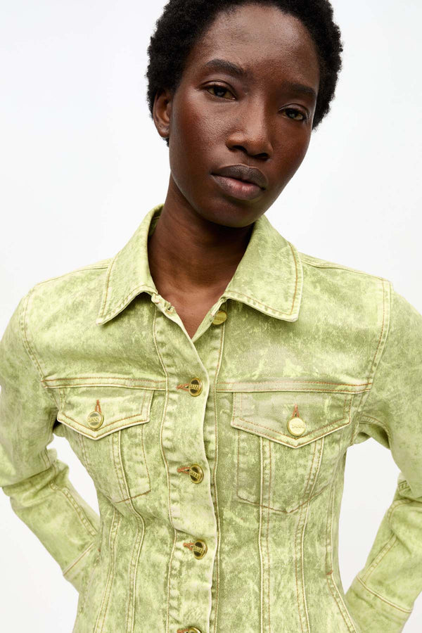 Foil Overdyed Denim Fitted Blazer