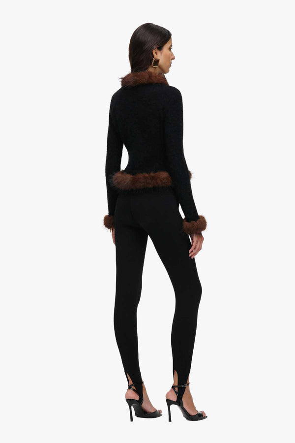 Black Faux Fur Knit Cardigan