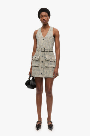 Summer Tweed Belt Mini Dress