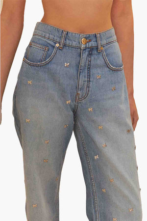 Bows Embroidered Denim Pants