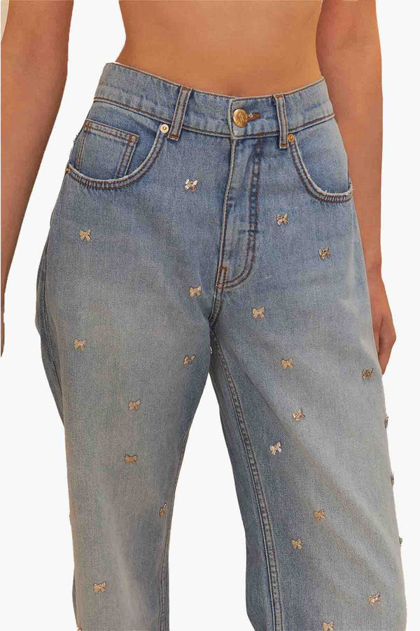Bows Embroidered Denim Pants