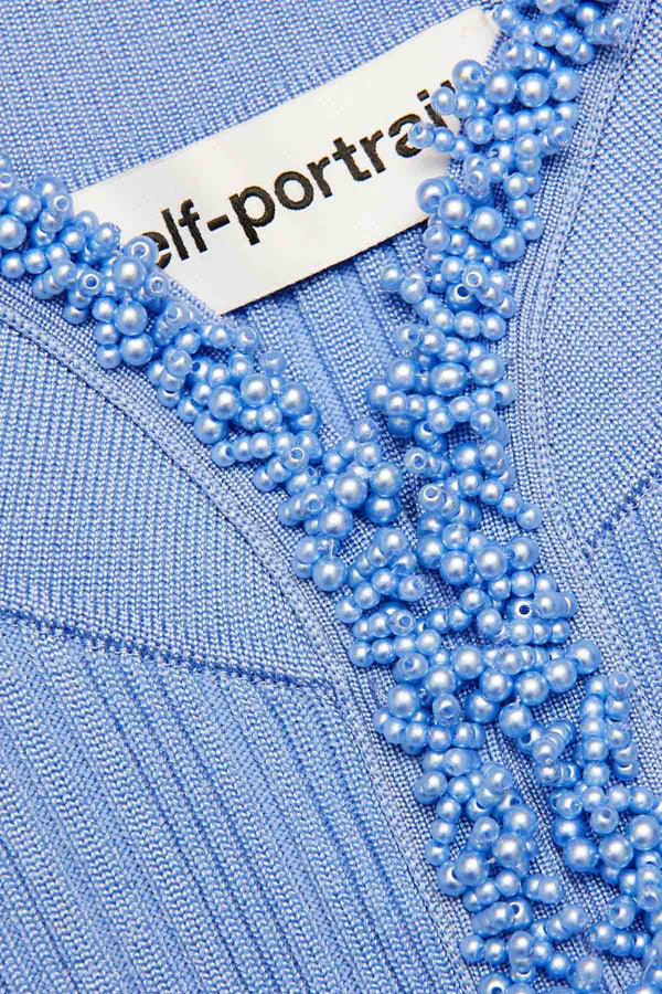 Blue Pearl Trim Knit Mini Dress