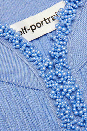 Blue Pearl Trim Knit Mini Dress