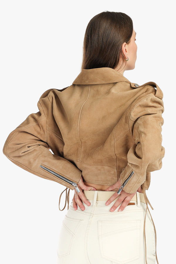 Cropped Suede Leather Biker Jacket 09