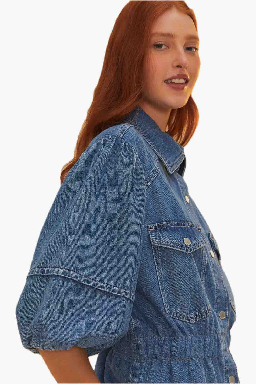 Denim Shirt Puffing Sleeve