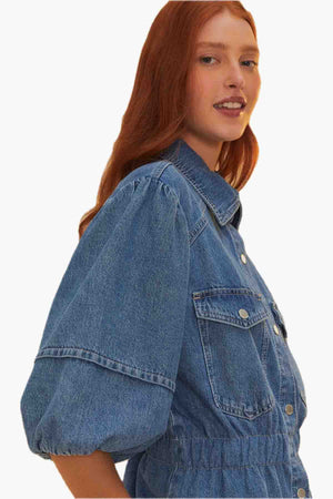 Denim Shirt Puffing Sleeve