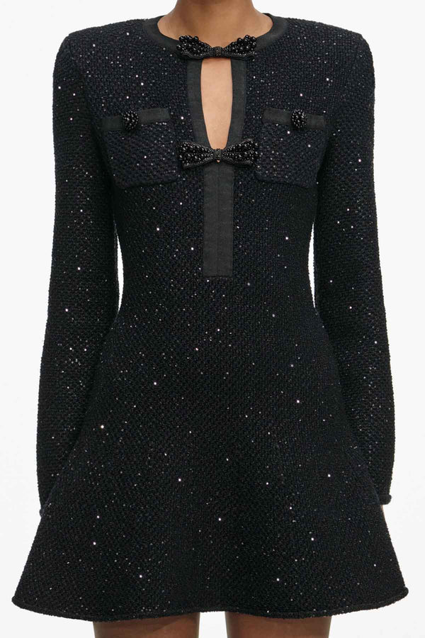 Black Sequin Knit Mini Dress