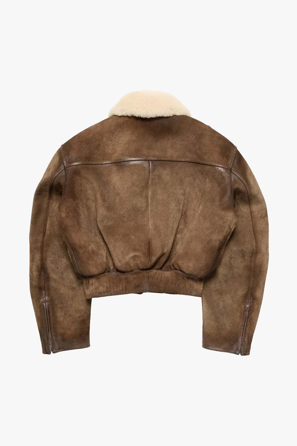 Shearling Collar Leather Bomber