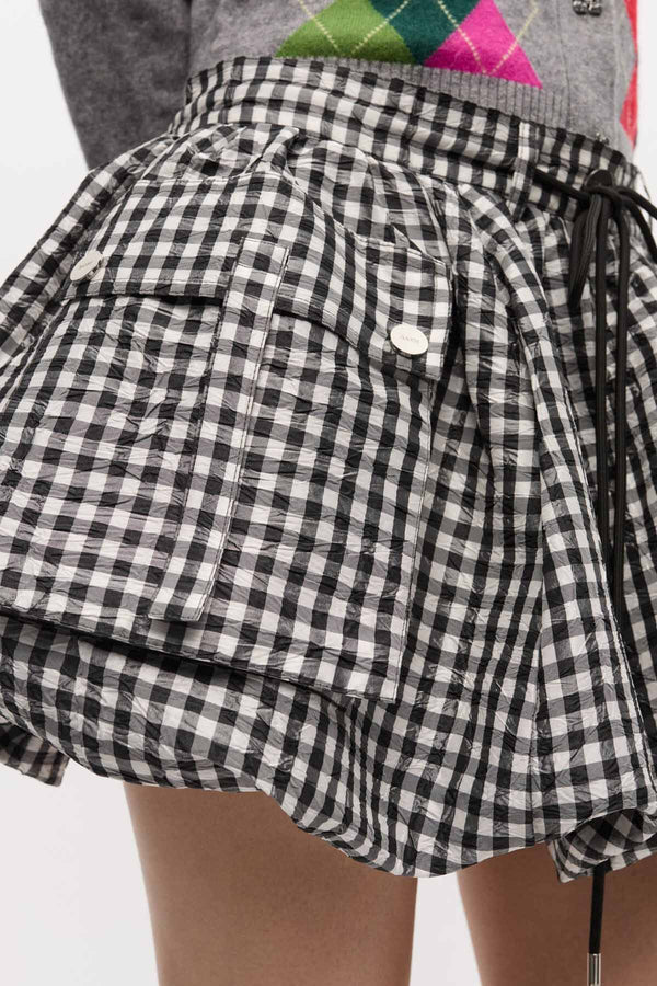 Crinkled Taffeta Check Mini Bubble Skirt