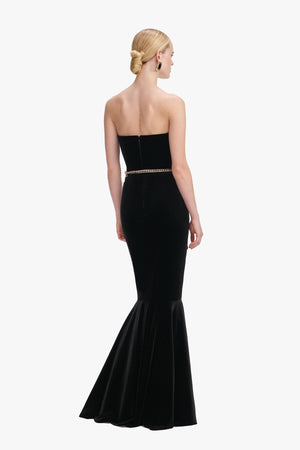 Velvet chain belt maxi dress