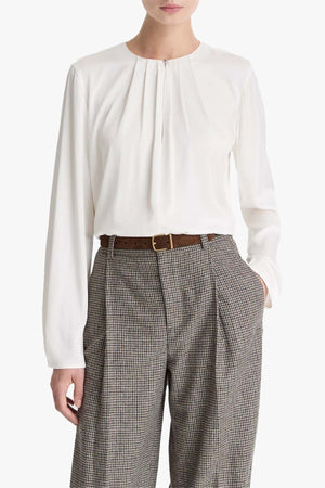 Pleated Neck Long Sleeve Blouse