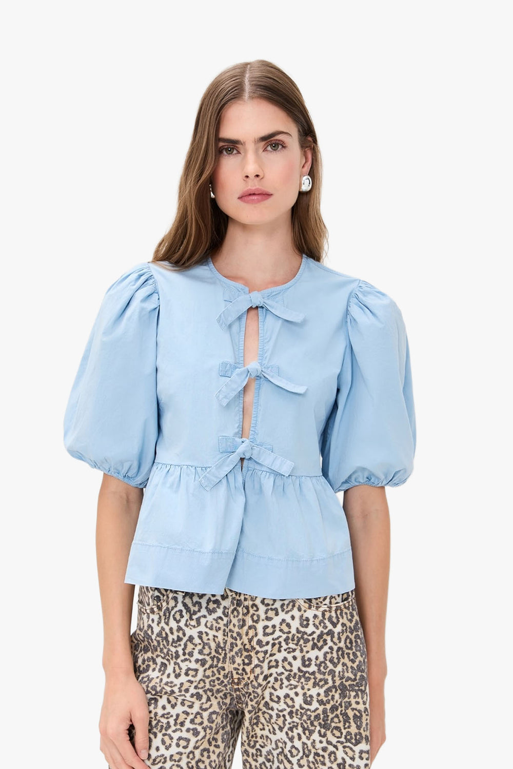 Washed Stretch Cotton Peplum Blouse