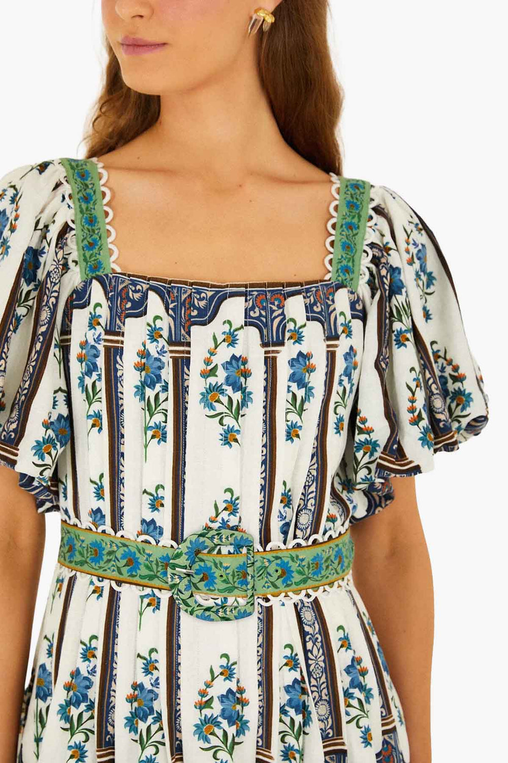 Manoela Off-White Short Sleeves Belt Mini Dress