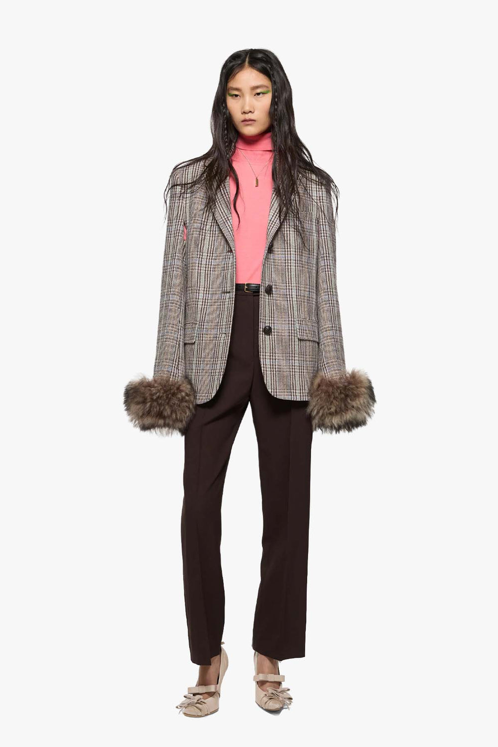 Shearling Cuff Wool Blazer