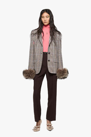 Shearling Cuff Wool Blazer