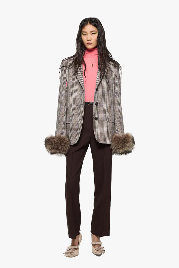 Shearling Cuff Wool Blazer