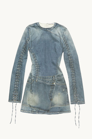 Printed Denim Mini Dress