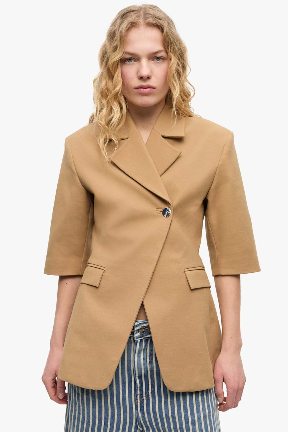 Heavy Cotton Tailoring 3/4 Sleeve Blazer