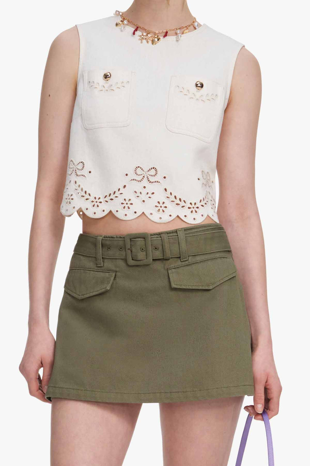 Cream Broderie Denim Top