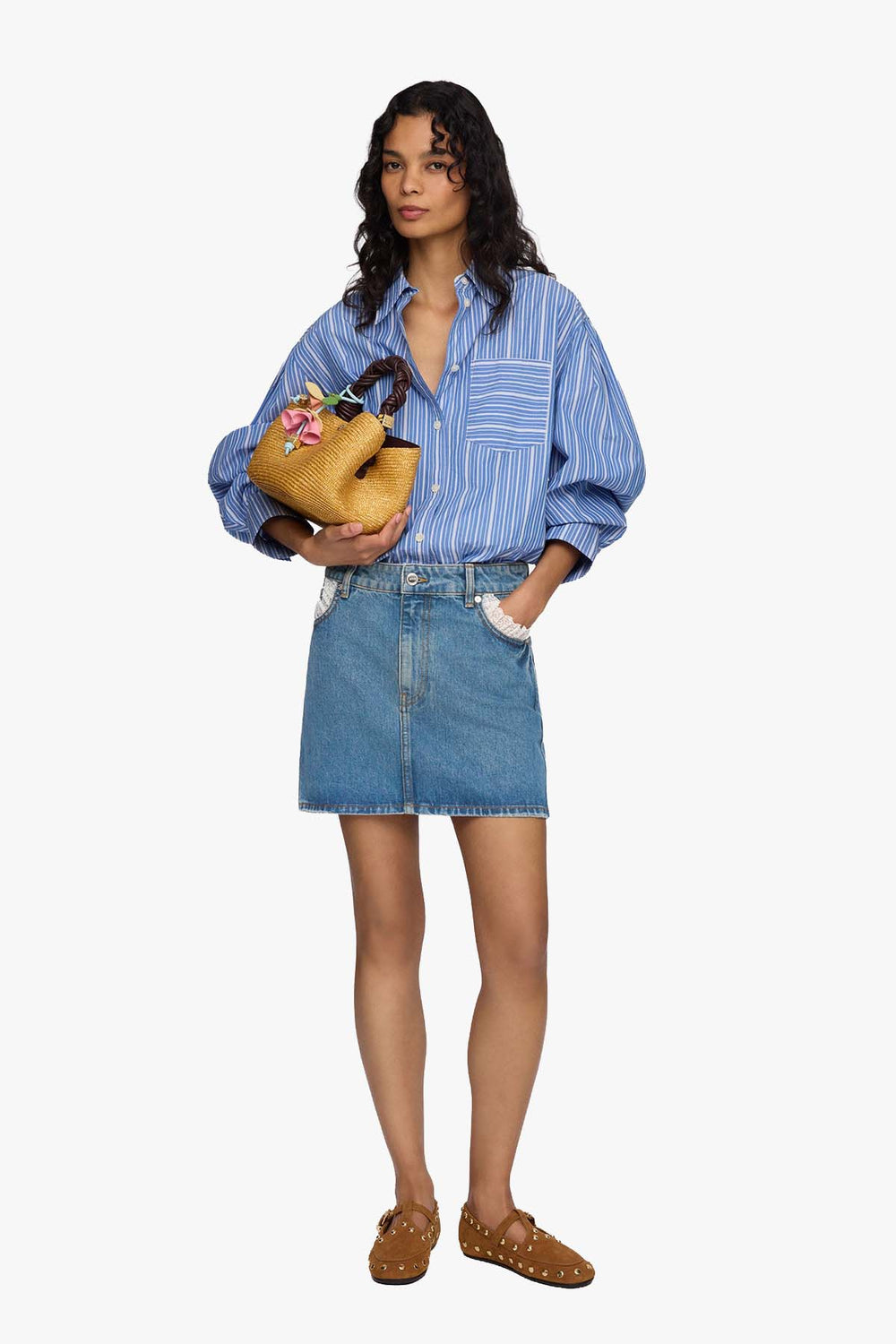 Rigid Denim Lace Mini Skirt