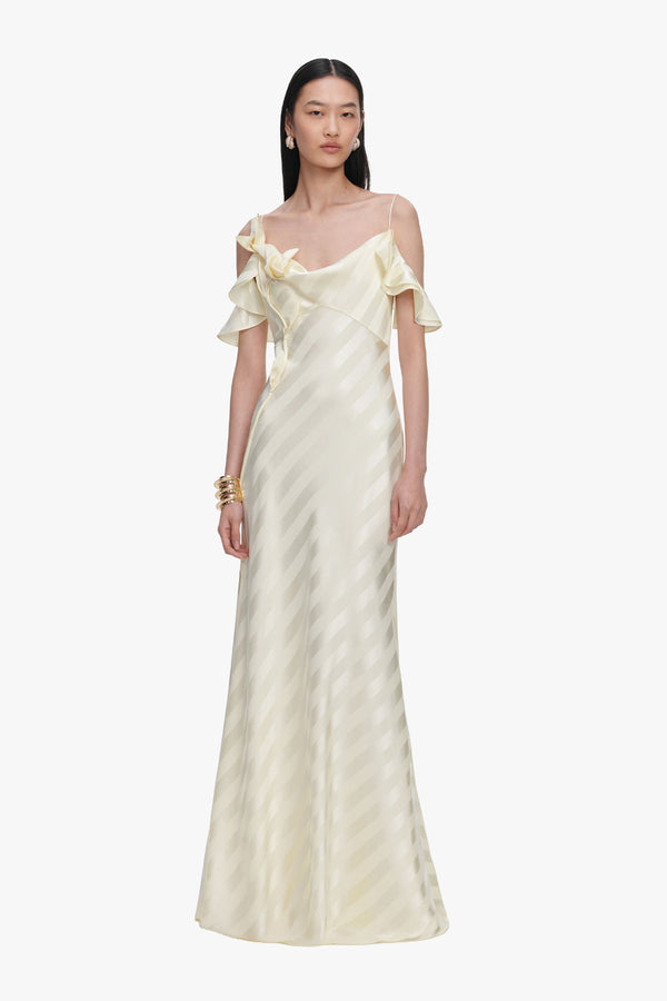 Yellow Satin Striped Maxi Dress