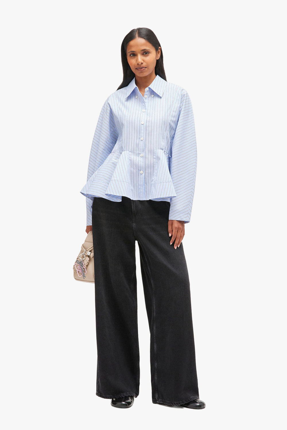 Striped Cotton Peplum Shirt