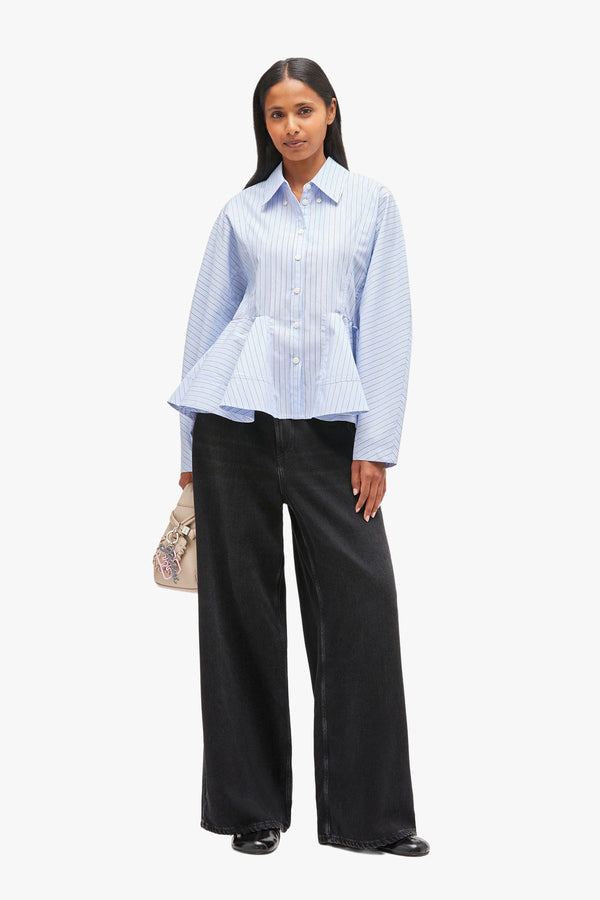 Striped Cotton Peplum Shirt
