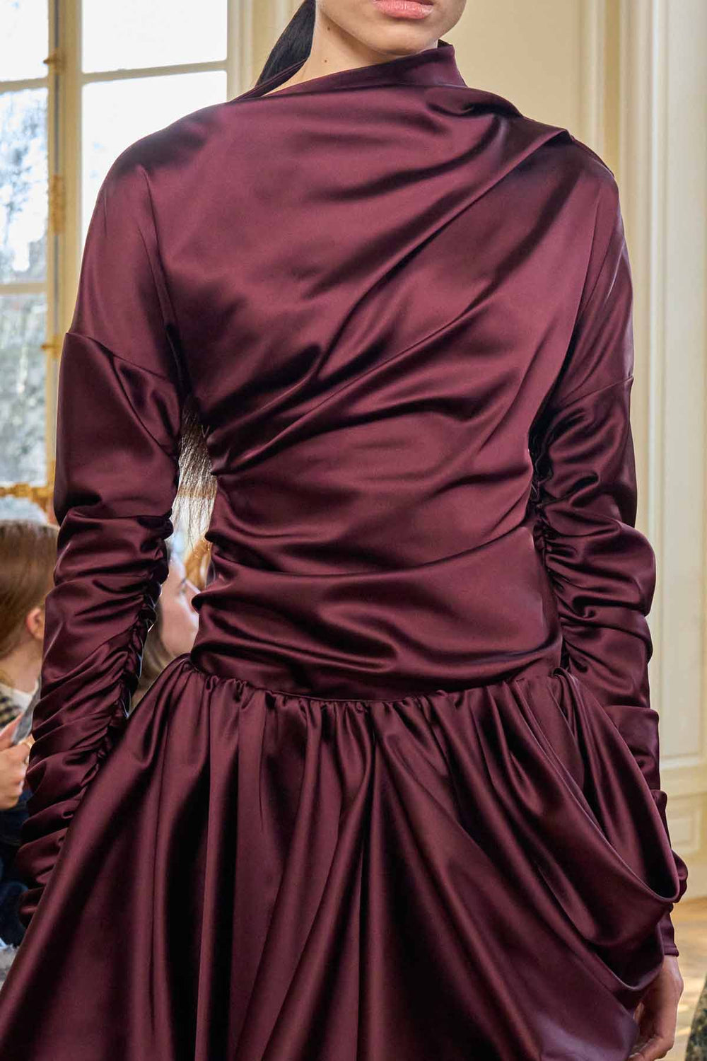 Technical Stretch Satin Rouched Top