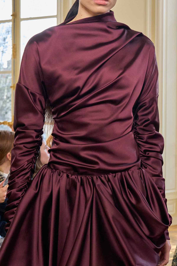 Technical Stretch Satin Rouched Top