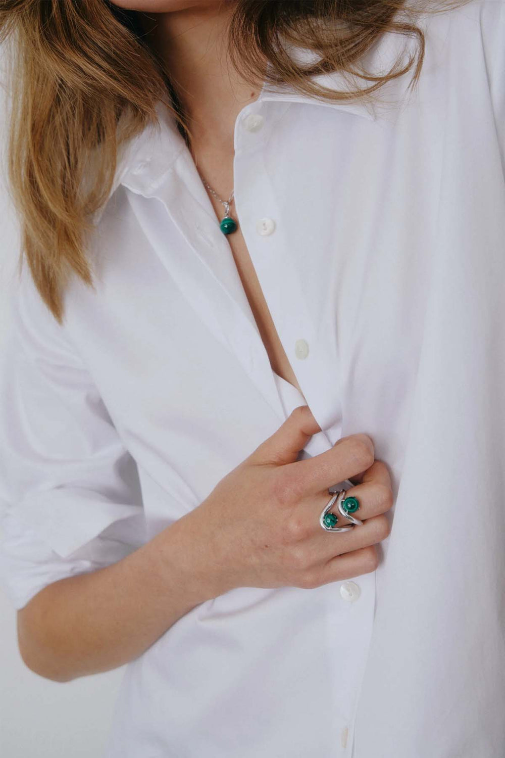 Band Ring In Malachite Silver