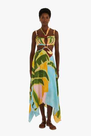 Tropical Painting Multicolor Maxi Dress