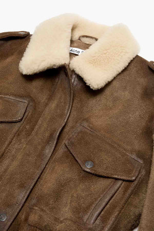 Shearling Collar Leather Bomber