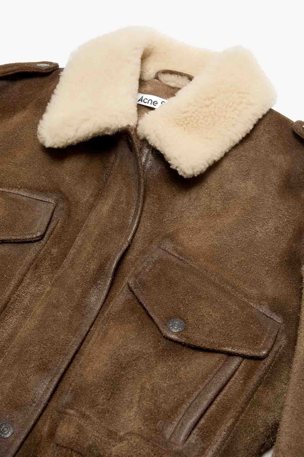 Shearling Collar Leather Bomber