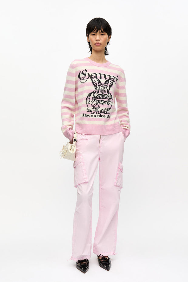 Striped Graphic Wool Mix Bunny Crewneck