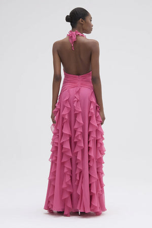 Silk Plisse Plunge Gown