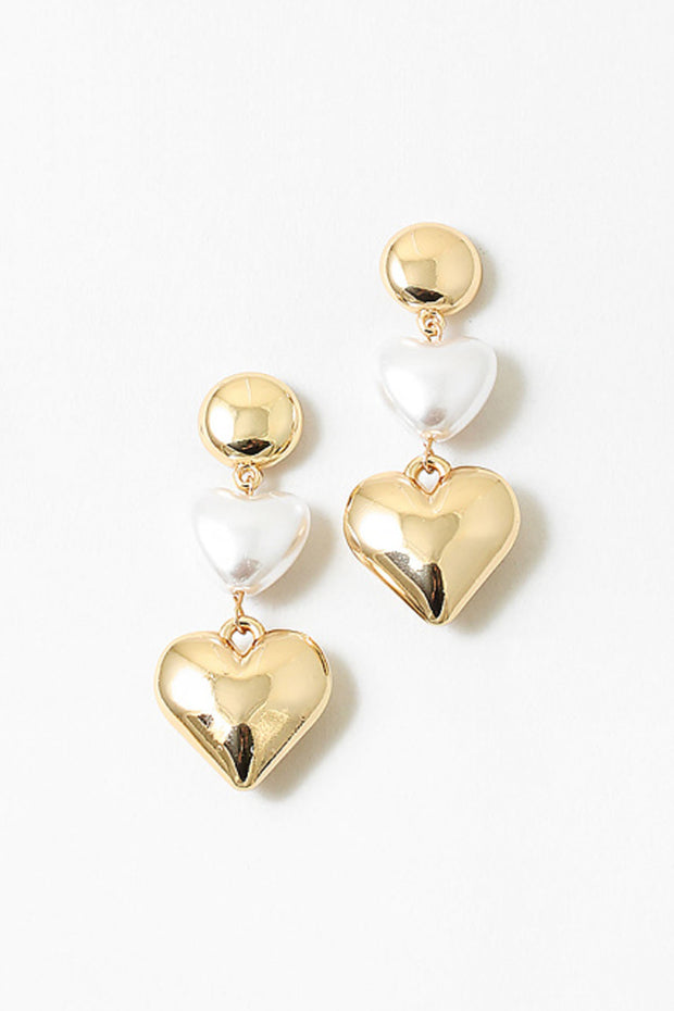 Gold And Poppy Pearl Hearts Drop Earrings