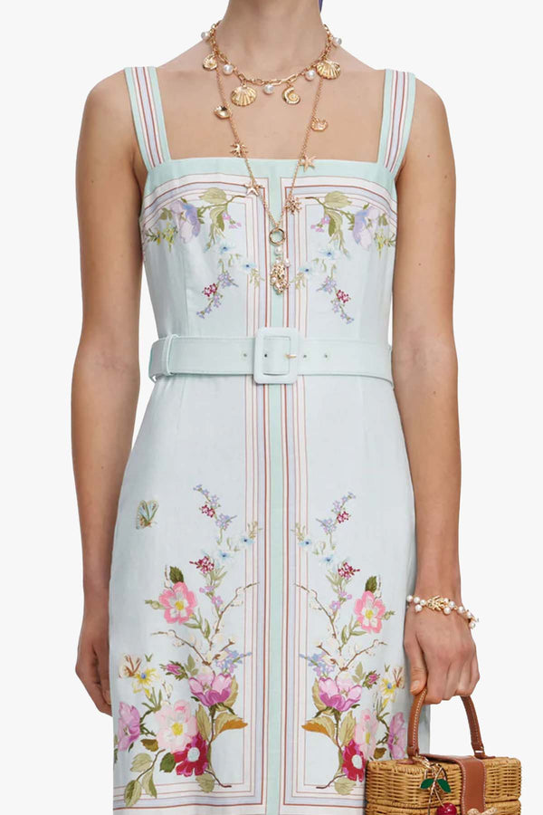 Mint Floral Linen Midi Dress