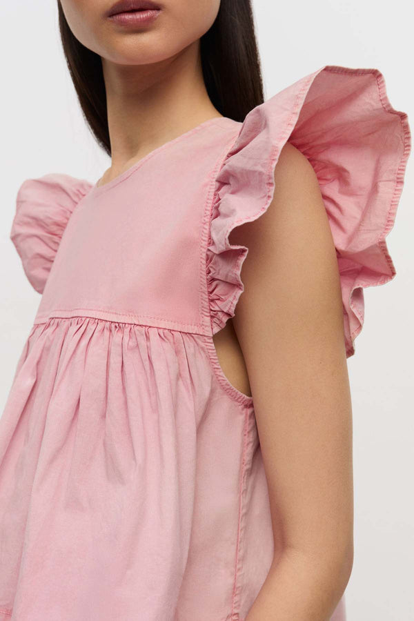 Washed Stretch Cotton Frill Sleeve Top