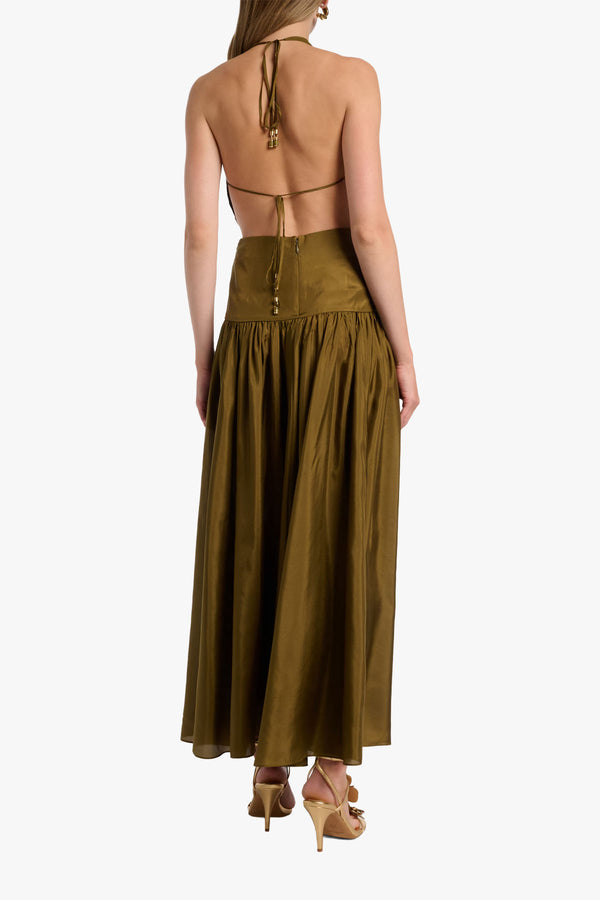 Indra Plunge Halter Maxi Dress
