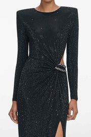 Black Rhinestone Embellished Maxi Dress