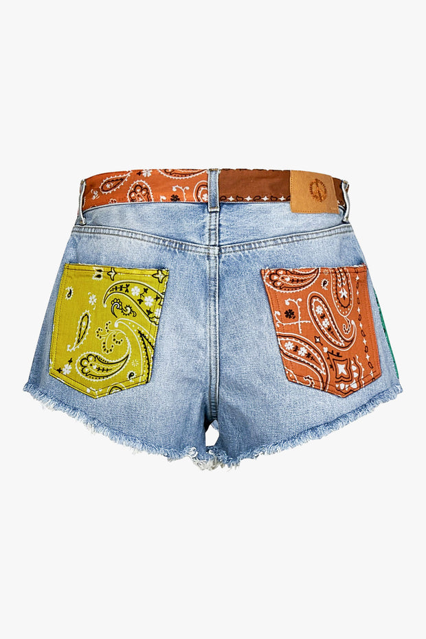 California Patchwork Denim Shorts