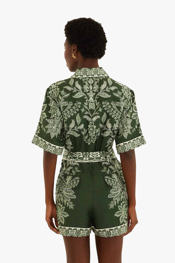 Miranda Dark Green Short Sleeve Romper